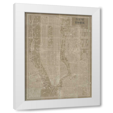 Blueprint Map New York Taupe White Modern Wood Framed Art Print by Schlabach, Sue