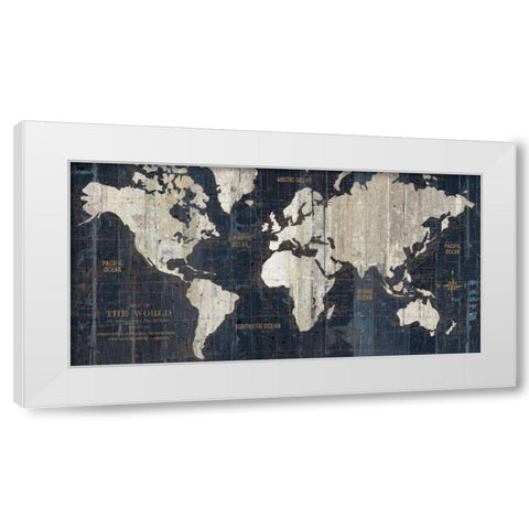 Old World Map Blue White Modern Wood Framed Art Print by Wild Apple Portfolio
