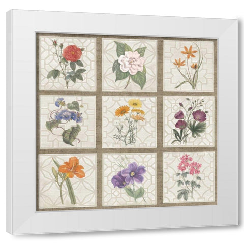 Monument Etching Tile Flowers Square I White Modern Wood Framed Art Print by Wild Apple Portfolio
