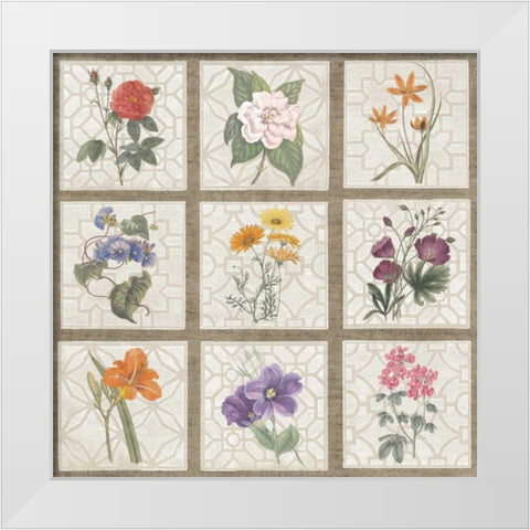 Monument Etching Tile Flowers Square I White Modern Wood Framed Art Print by Wild Apple Portfolio