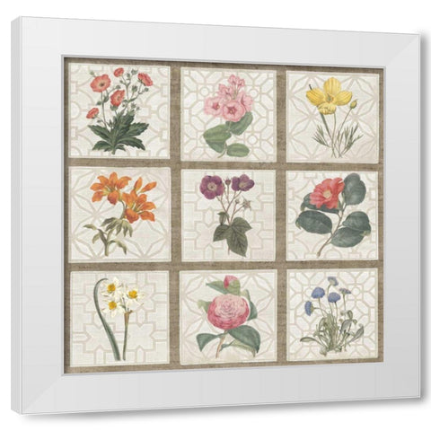 Monument Etching Tile Flowers Square II White Modern Wood Framed Art Print by Wild Apple Portfolio
