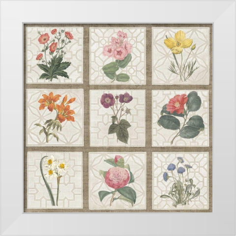 Monument Etching Tile Flowers Square II White Modern Wood Framed Art Print by Wild Apple Portfolio
