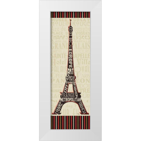 Paris City Words I Border White Modern Wood Framed Art Print by Pela Studio