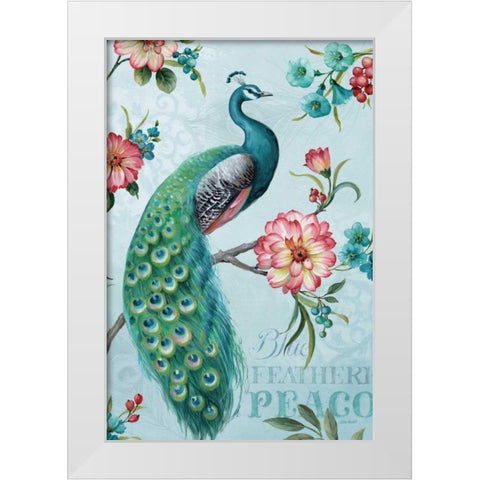 Blue Feathered Peacock I White Modern Wood Framed Art Print by Audit, Lisa
