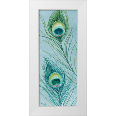 Blue Feathered Peacock VI White Modern Wood Framed Art Print by Audit, Lisa