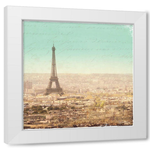 Eiffel Landscape Letter Blue II White Modern Wood Framed Art Print by Schlabach, Sue