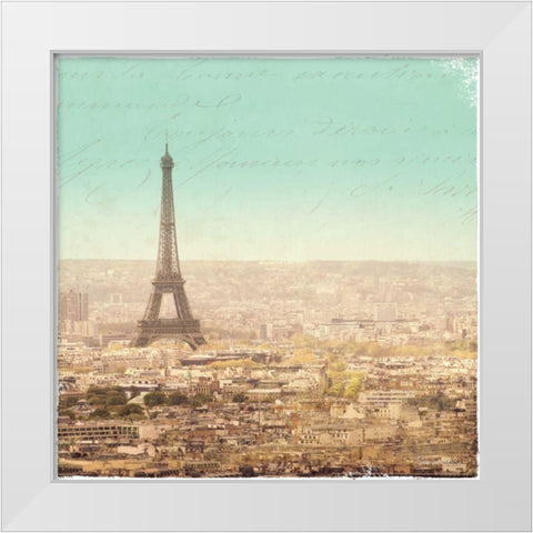 Eiffel Landscape Letter Blue II White Modern Wood Framed Art Print by Schlabach, Sue