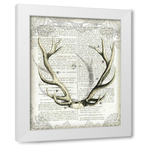 Regal Antlers on Newsprint I White Modern Wood Framed Art Print by Schlabach, Sue