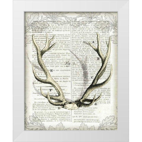 Regal Antlers on Newsprint I White Modern Wood Framed Art Print by Schlabach, Sue