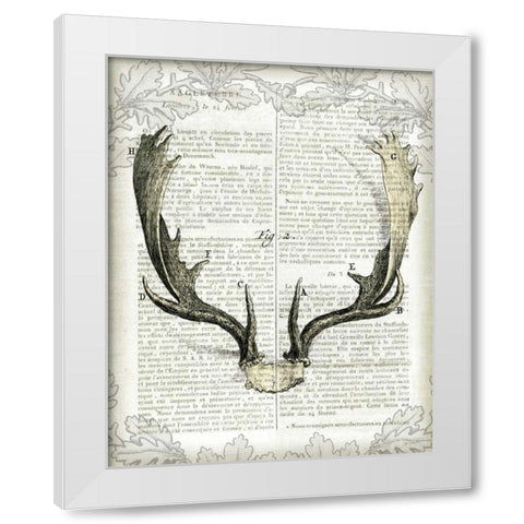 Regal Antlers on Newsprint II White Modern Wood Framed Art Print by Schlabach, Sue