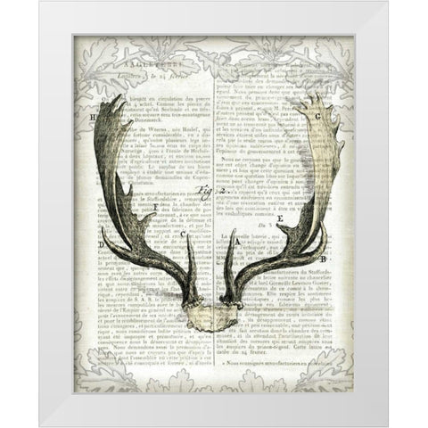 Regal Antlers on Newsprint II White Modern Wood Framed Art Print by Schlabach, Sue