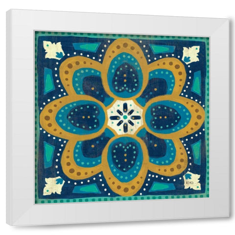Proud as a Peacock Tile I White Modern Wood Framed Art Print by Charron, Veronique