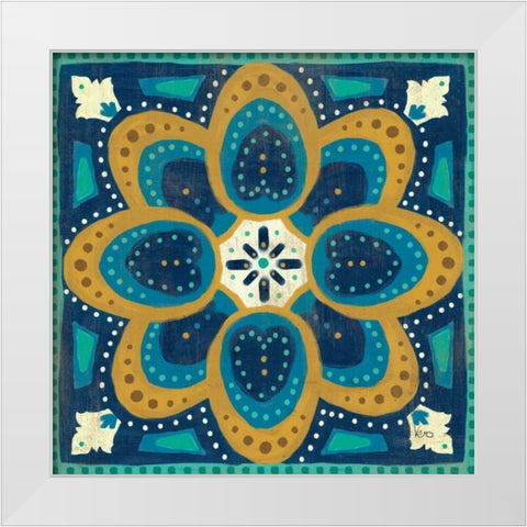 Proud as a Peacock Tile I White Modern Wood Framed Art Print by Charron, Veronique