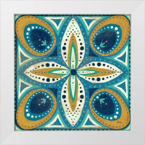Proud as a Peacock Tile II White Modern Wood Framed Art Print by Charron, Veronique