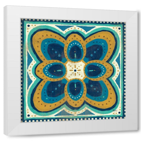 Proud as a Peacock Tile III White Modern Wood Framed Art Print by Charron, Veronique
