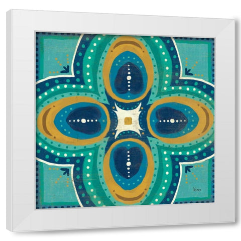 Proud as a Peacock Tile IV White Modern Wood Framed Art Print by Charron, Veronique
