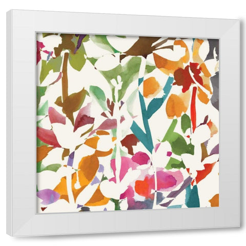 Pink Garden Square II White White Modern Wood Framed Art Print by Wild Apple Portfolio