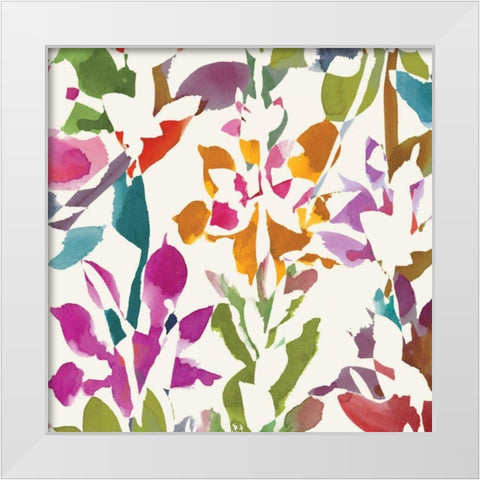 Pink Garden Square III White White Modern Wood Framed Art Print by Wild Apple Portfolio