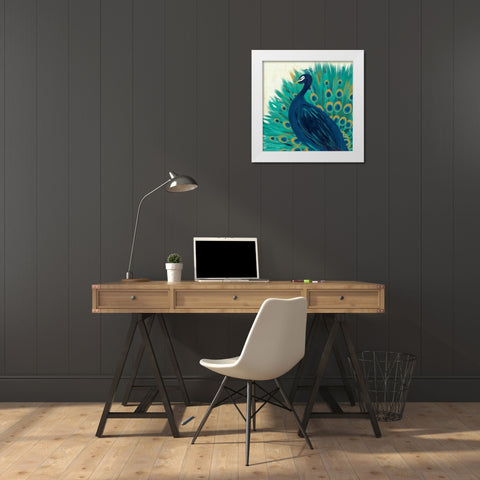 Proud as a Peacock II White Modern Wood Framed Art Print by Charron, Veronique