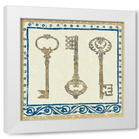 Regal Keys Indigo and Cream White Modern Wood Framed Art Print by Meloushka Designs
