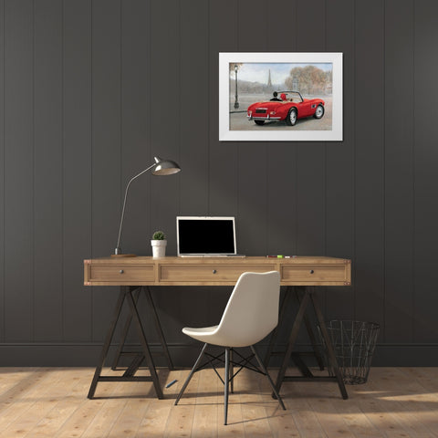 A Ride in Paris III Red Car White Modern Wood Framed Art Print by Fabiano, Marco