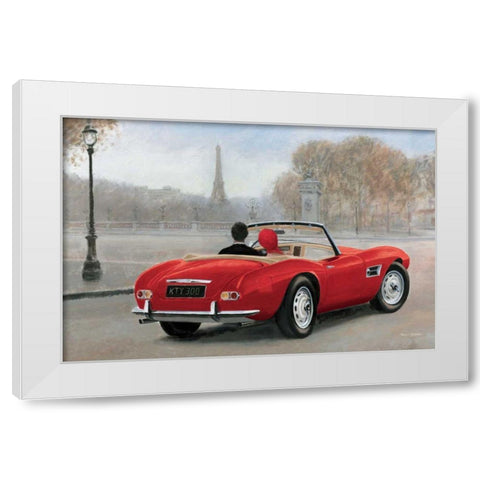 A Ride in Paris III Red Car White Modern Wood Framed Art Print by Fabiano, Marco