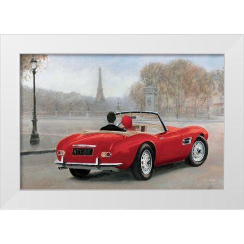 A Ride in Paris III Red Car White Modern Wood Framed Art Print by Fabiano, Marco