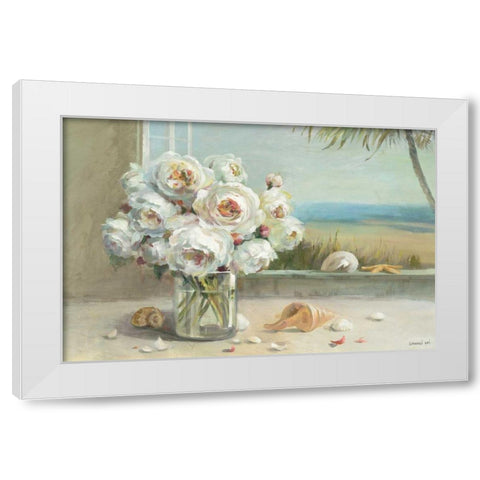 Coastal Roses v.2  White Modern Wood Framed Art Print by Nai, Danhui