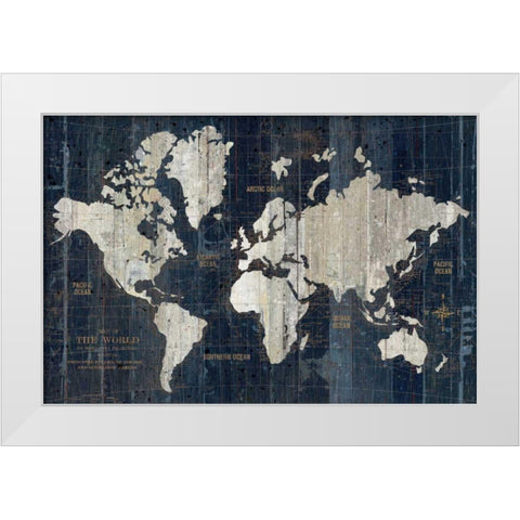 Old World Map Blue White Modern Wood Framed Art Print by Wild Apple Portfolio