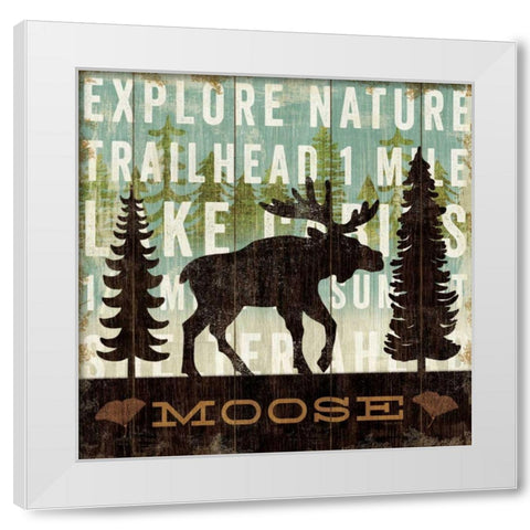 Simple Living Moose White Modern Wood Framed Art Print by Mullan, Michael