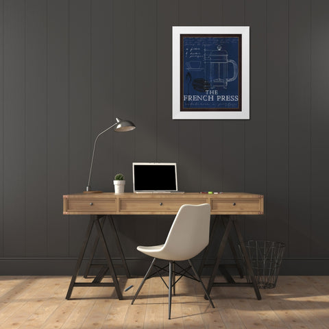 Coffee Blueprint I Indigo White Modern Wood Framed Art Print by Fabiano, Marco