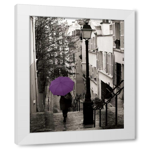 Paris Stroll II Purple Umbrella White Modern Wood Framed Art Print by Schlabach, Sue