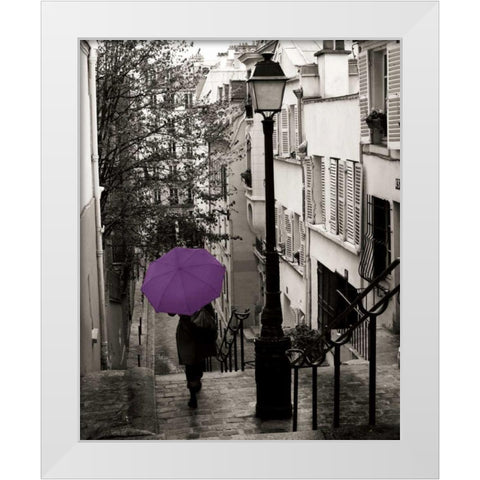 Paris Stroll II Purple Umbrella White Modern Wood Framed Art Print by Schlabach, Sue