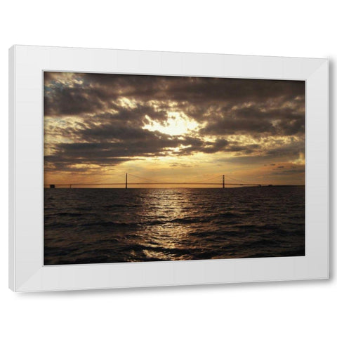 Mackinac Bridge Sunset White Modern Wood Framed Art Print by Marshall, Laura