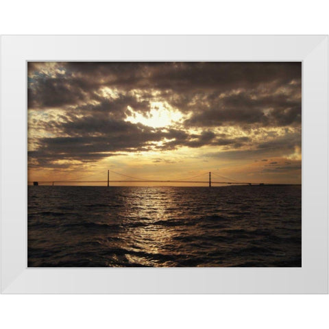 Mackinac Bridge Sunset White Modern Wood Framed Art Print by Marshall, Laura