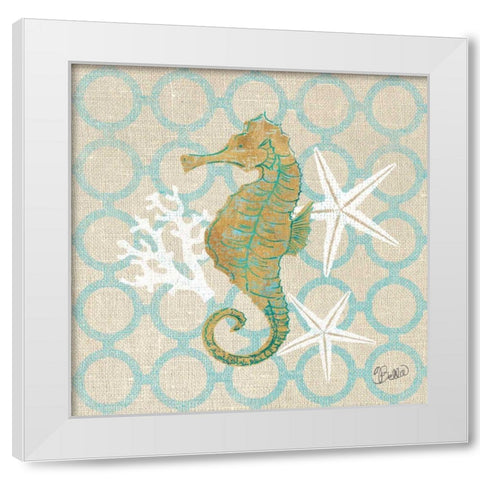 Beach Linen Seahorse White Modern Wood Framed Art Print by Studio Bella