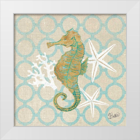 Beach Linen Seahorse White Modern Wood Framed Art Print by Studio Bella