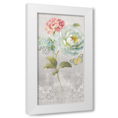 Textile Floral Panel I White Modern Wood Framed Art Print by Nai, Danhui