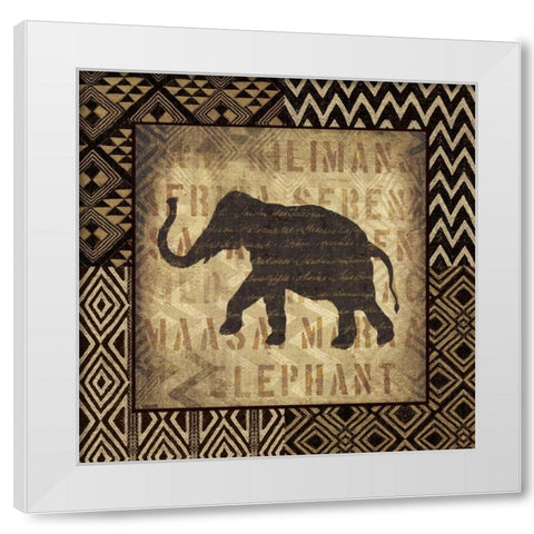 African Wild Elephant Border White Modern Wood Framed Art Print by Wild Apple Portfolio