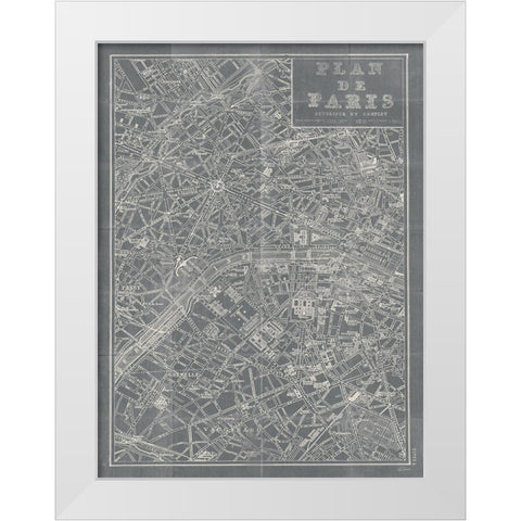 Blueprint Map Paris Grey White Modern Wood Framed Art Print by Schlabach, Sue
