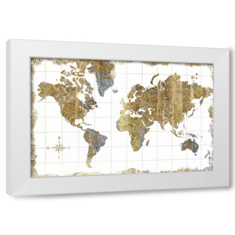 Gilded Map White Modern Wood Framed Art Print by Wild Apple Portfolio