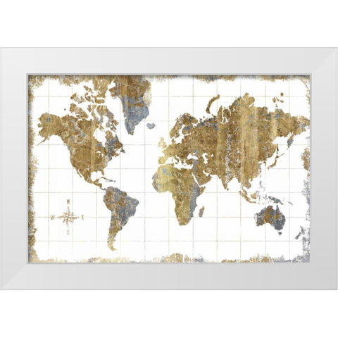 Gilded Map White Modern Wood Framed Art Print by Wild Apple Portfolio