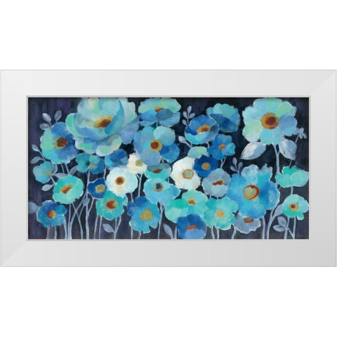 Indigo Flowers White Modern Wood Framed Art Print by Vassileva, Silvia