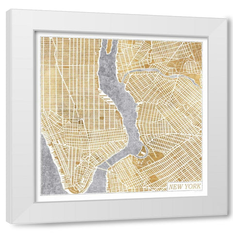 Gilded New York  Map White Modern Wood Framed Art Print by Marshall, Laura