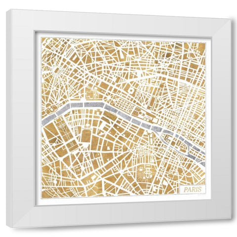 Gilded Paris Map White Modern Wood Framed Art Print by Marshall, Laura