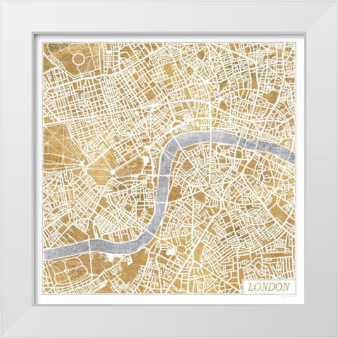 Gilded London Map White Modern Wood Framed Art Print by Marshall, Laura