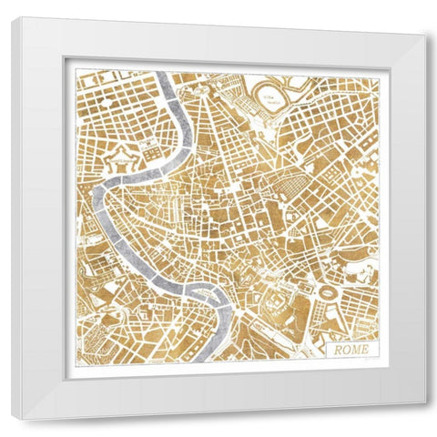 Gilded Rome Map White Modern Wood Framed Art Print by Marshall, Laura