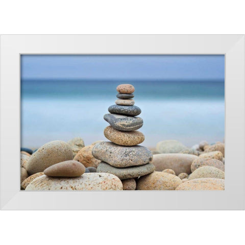 Stonewall Beach Cairn White Modern Wood Framed Art Print by Gendreau, Katherine