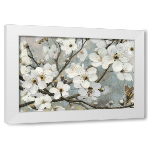Cherry Blossoms I Blue White Modern Wood Framed Art Print by Wiens, James