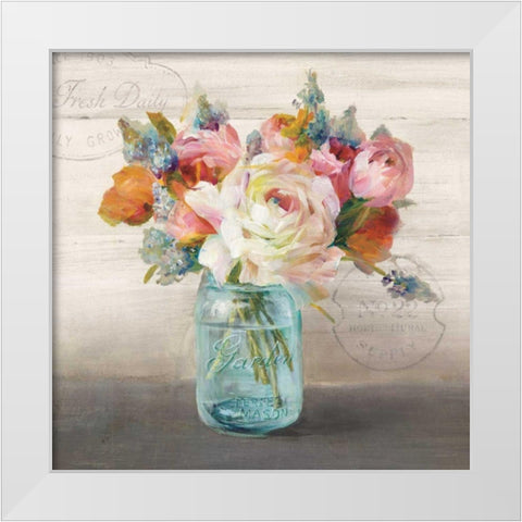 French Cottage Bouquet II  White Modern Wood Framed Art Print by Nai, Danhui